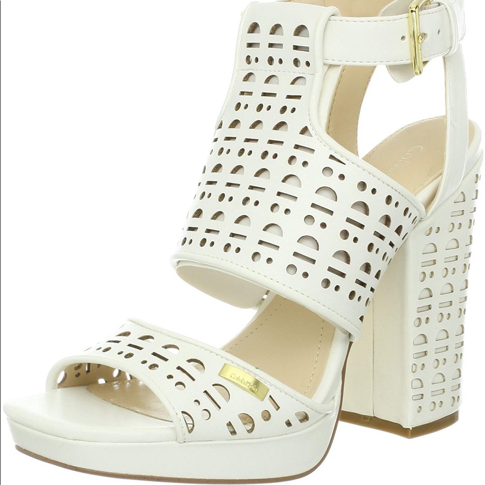 Calvin Klein Vallin White Chunk Heel